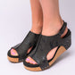 Carley Wedge Sandals in Black Metallic Womens Sandals   