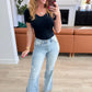 Caroline Mid Rise Control Top Distressed Flare Jeans Womens   