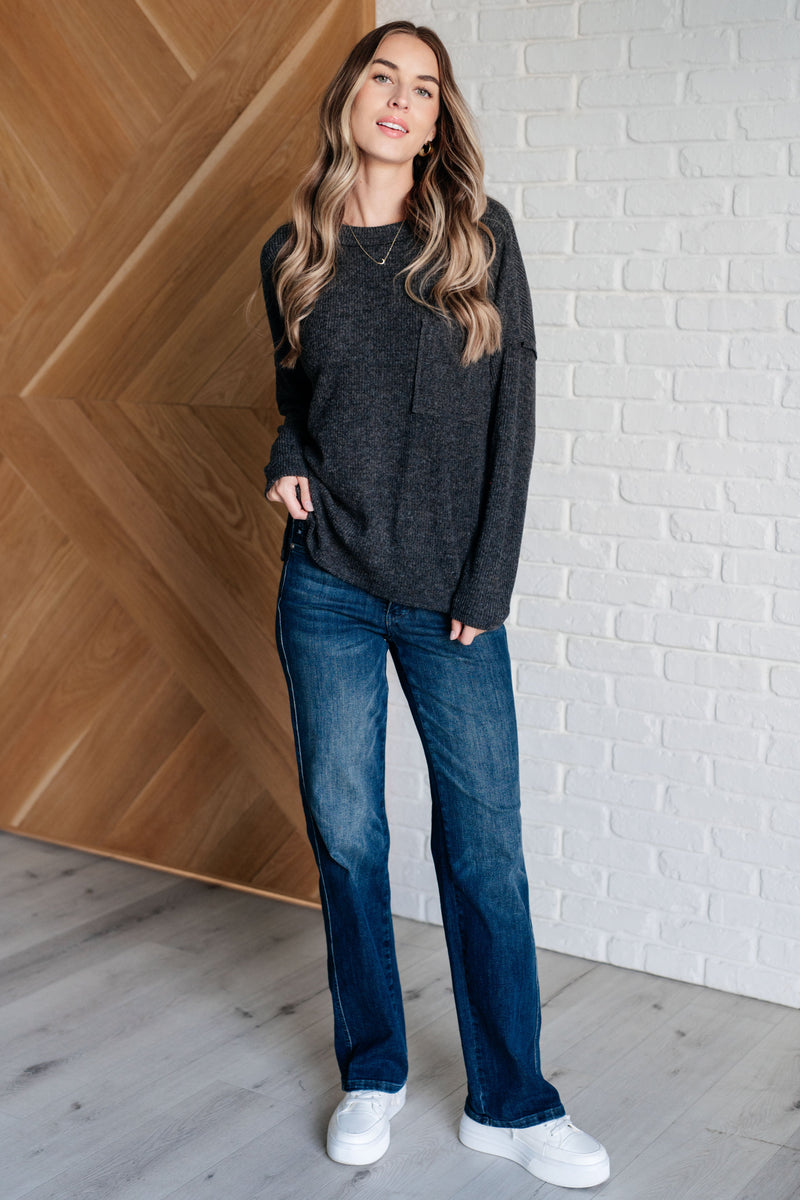 Casual Tuesday Ribbed Knit Sweater in Black Tops   