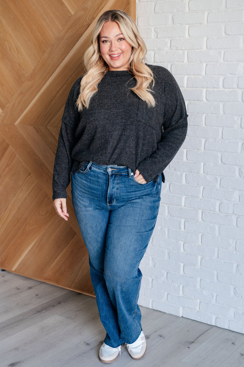 Casual Tuesday Ribbed Knit Sweater in Black Tops   