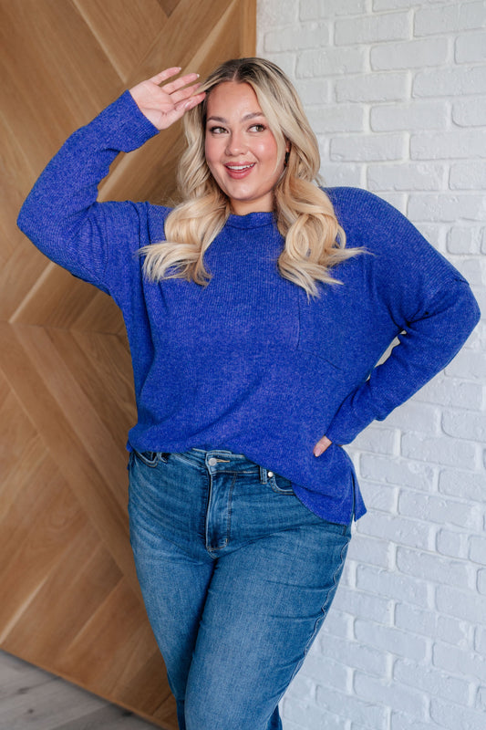 Casual Tuesday Ribbed Knit Sweater in Bright Blue Tops   