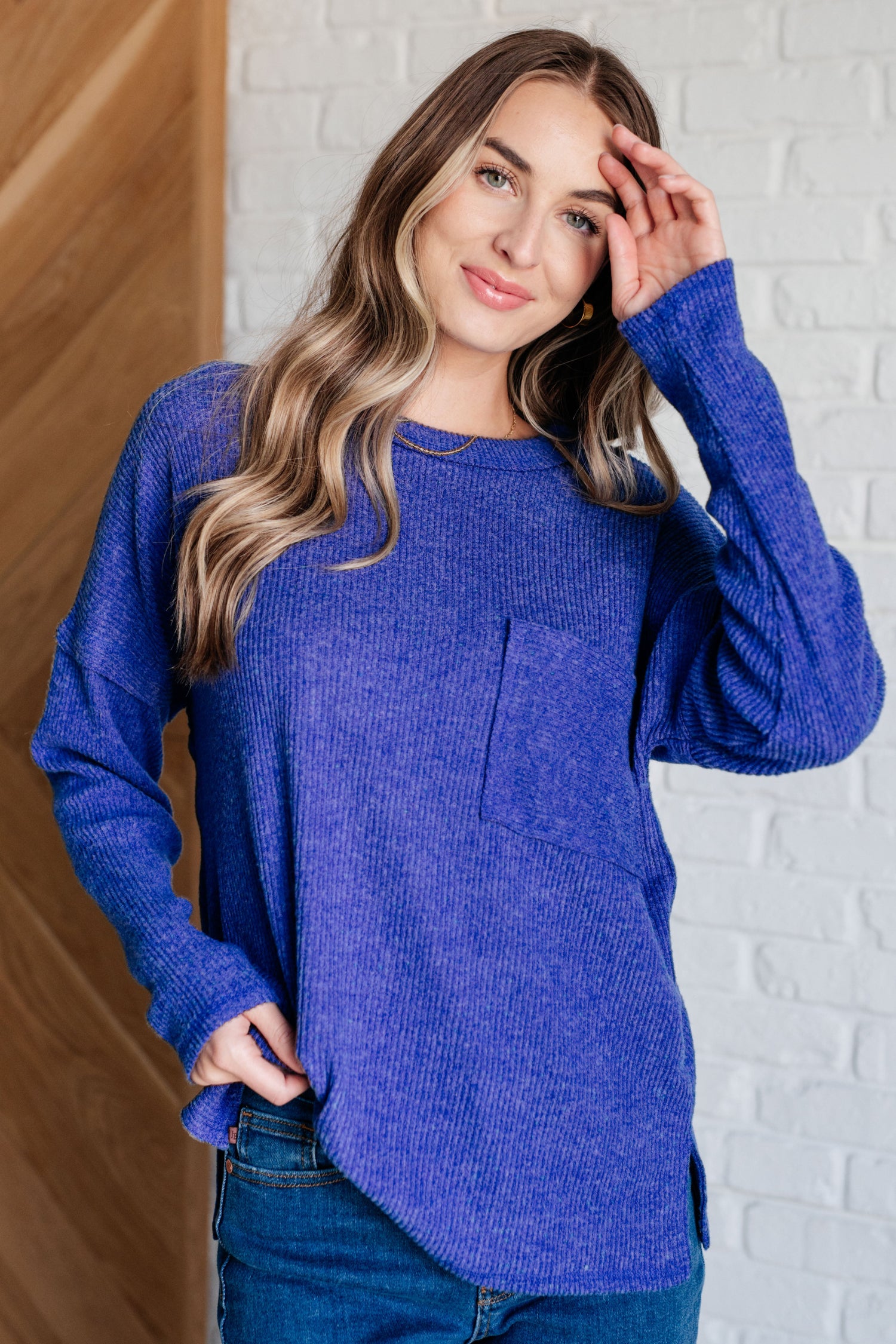 Casual Tuesday Ribbed Knit Sweater in Bright Blue Tops   