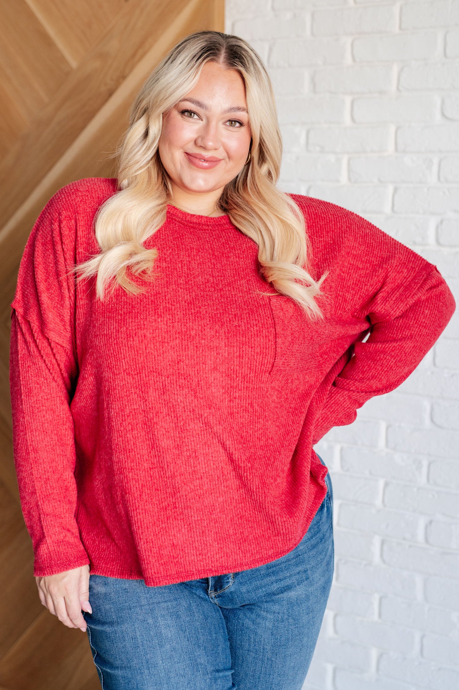 Casual Tuesday Ribbed Knit Sweater in Dark Red Tops   