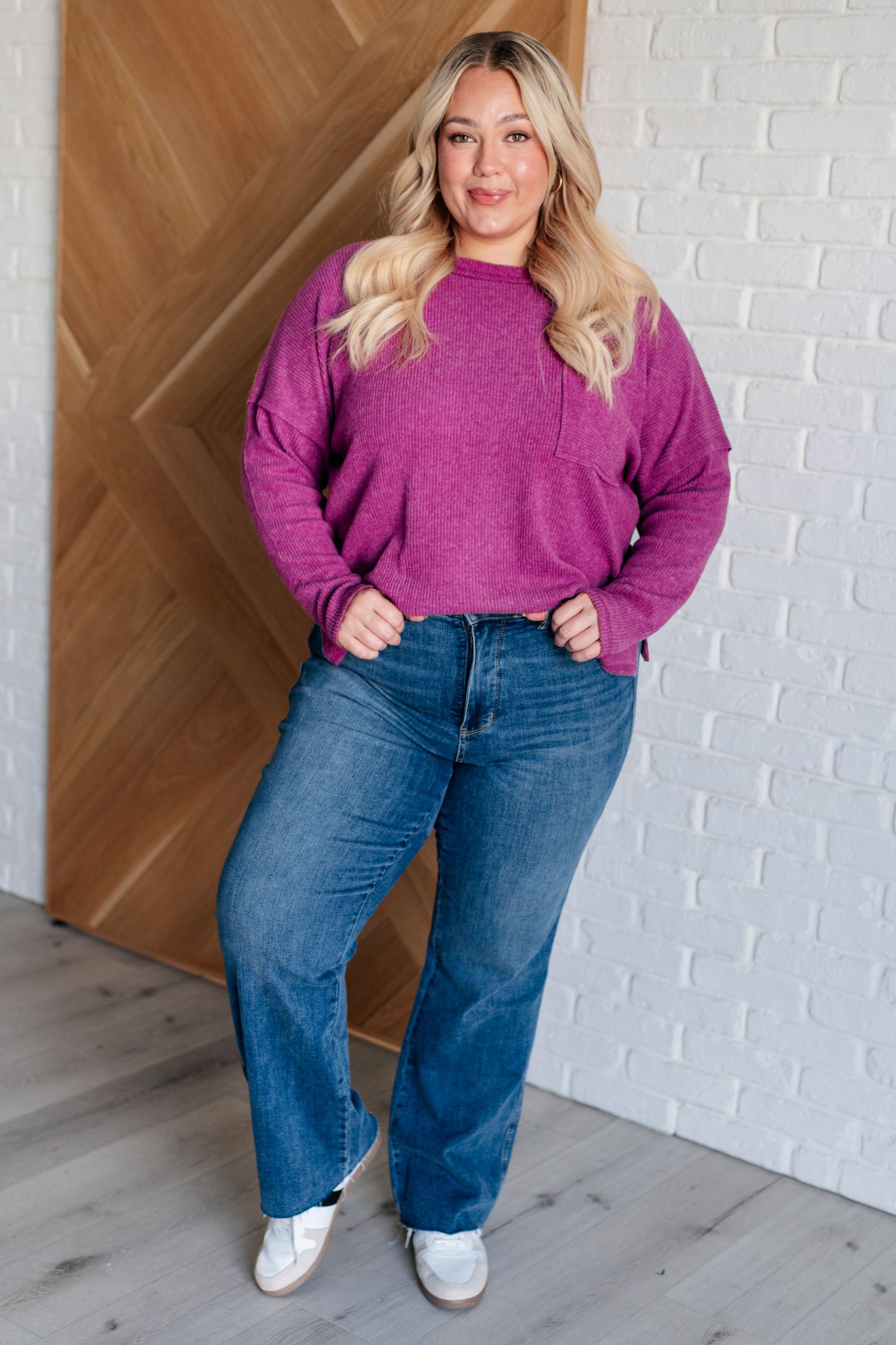 Casual Tuesday Ribbed Knit Sweater in Light Plum Tops   