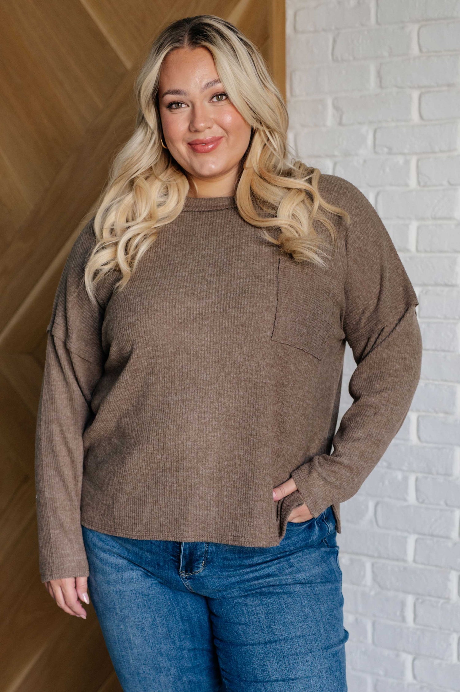 Casual Tuesday Ribbed Knit Sweater in Mocha Tops   