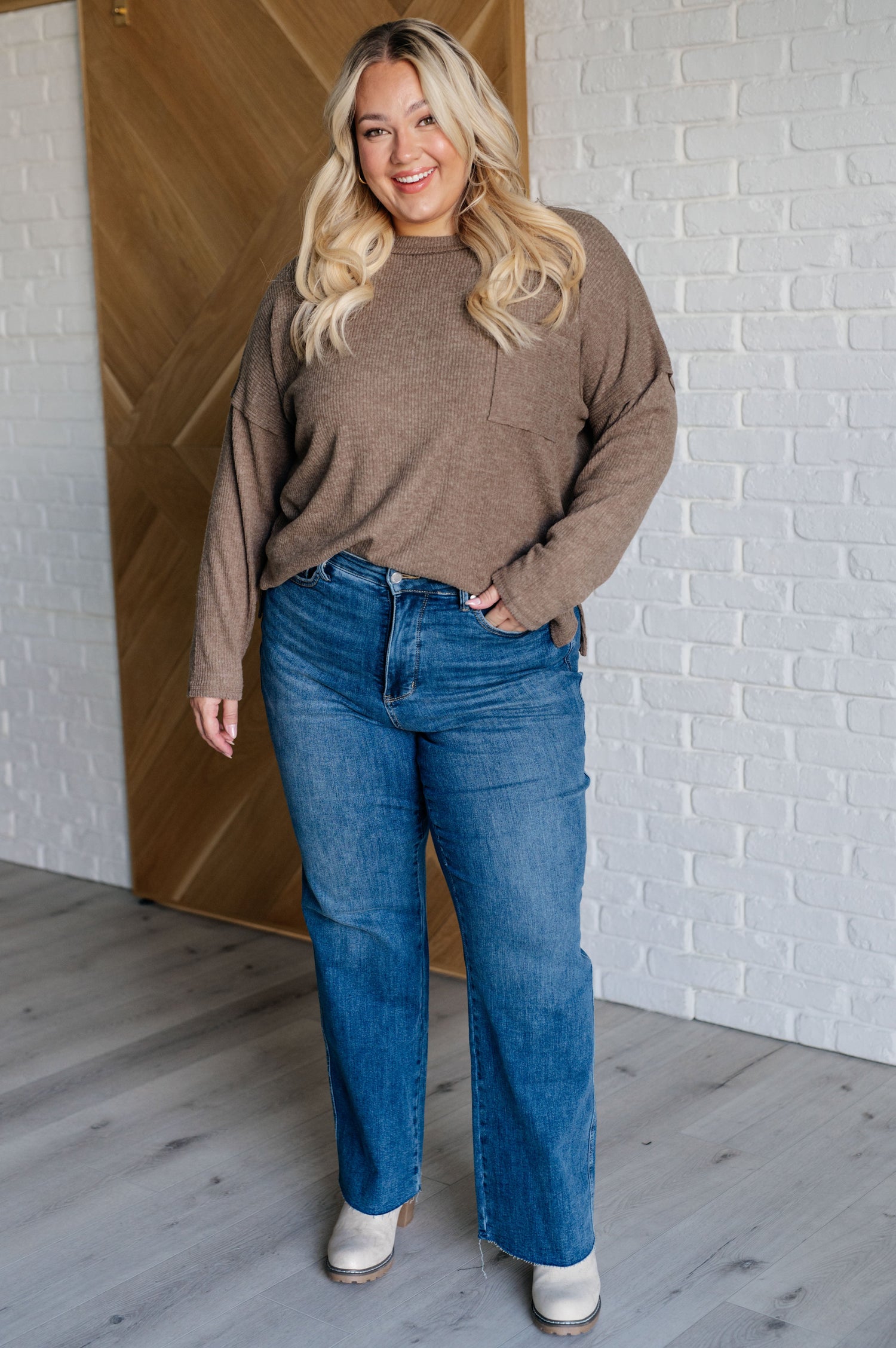 Casual Tuesday Ribbed Knit Sweater in Mocha Tops   