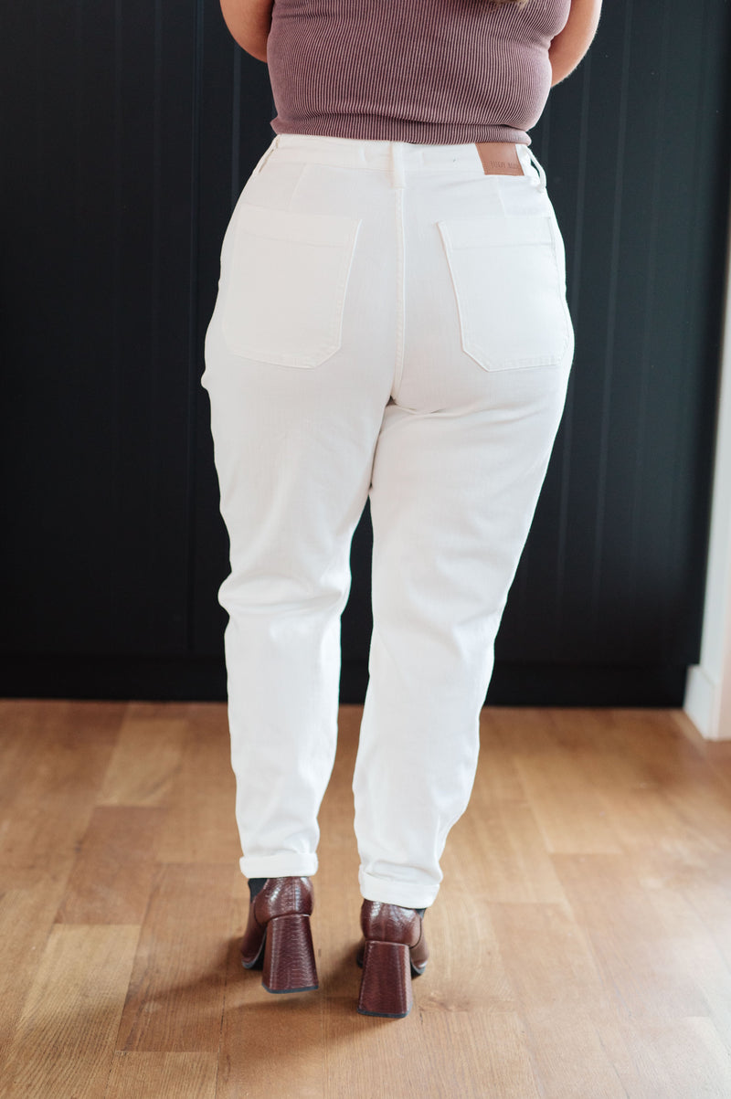 Charlene High Rise Jogger in Ecru Denim   