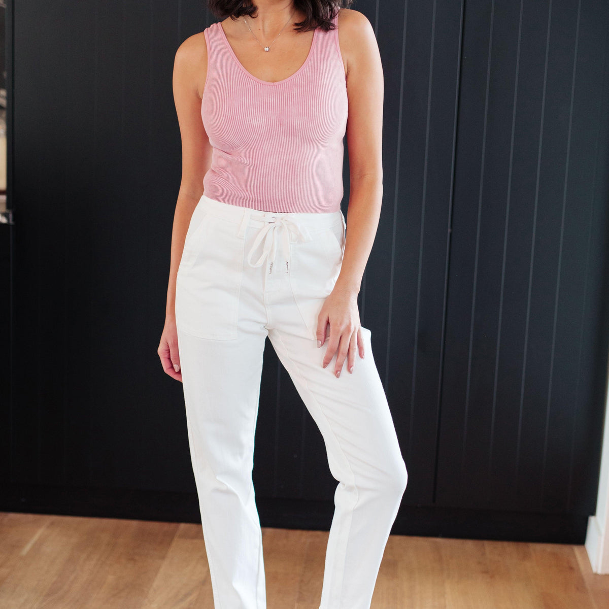 Charlene High Rise Jogger in Ecru - Three Mad Hatters Mercantile 