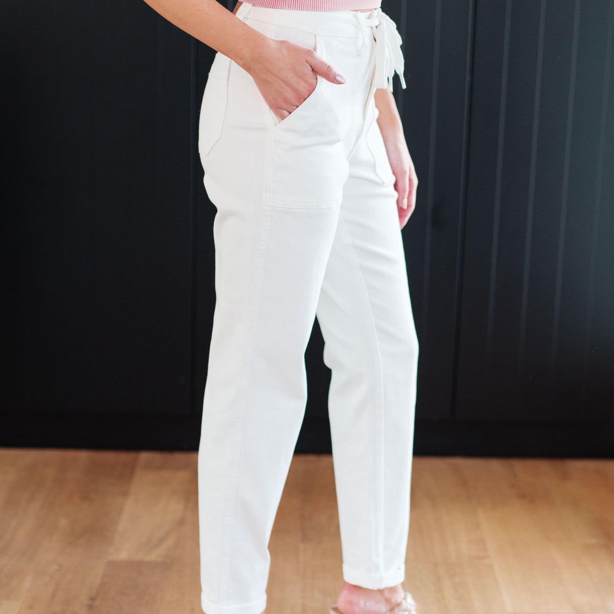 Charlene High Rise Jogger in Ecru - Three Mad Hatters Mercantile 