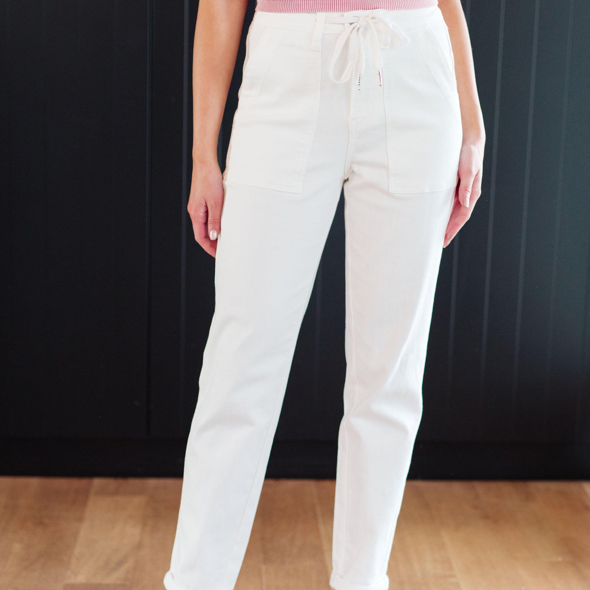 Charlene High Rise Jogger in Ecru - Three Mad Hatters Mercantile 