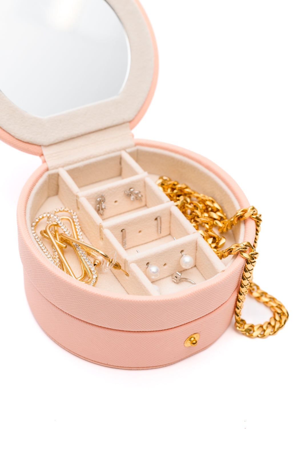 Circular Travel Jewelry Case in Pink Home & Decor   