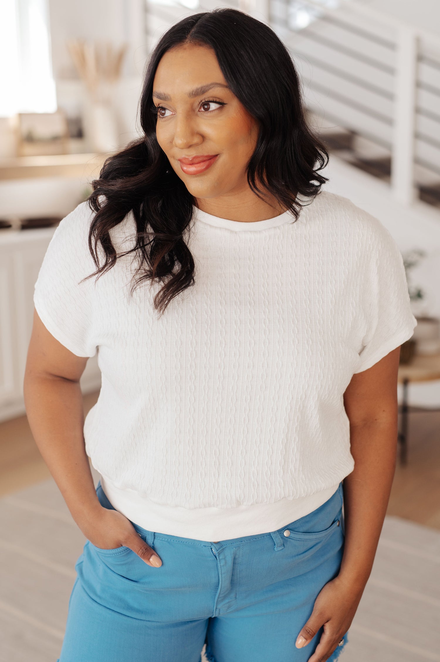 Clearly Classic Short Sleeve Top in White Womens Tops   