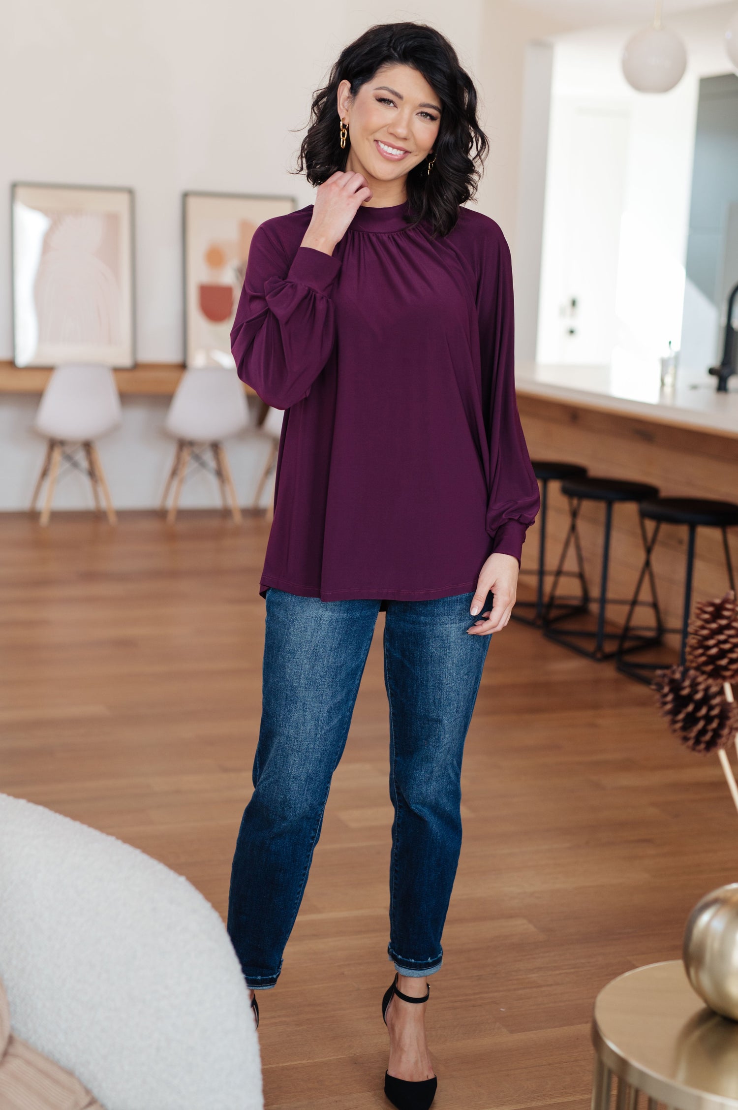 Closing Time Mock Neck Blouse Tops   