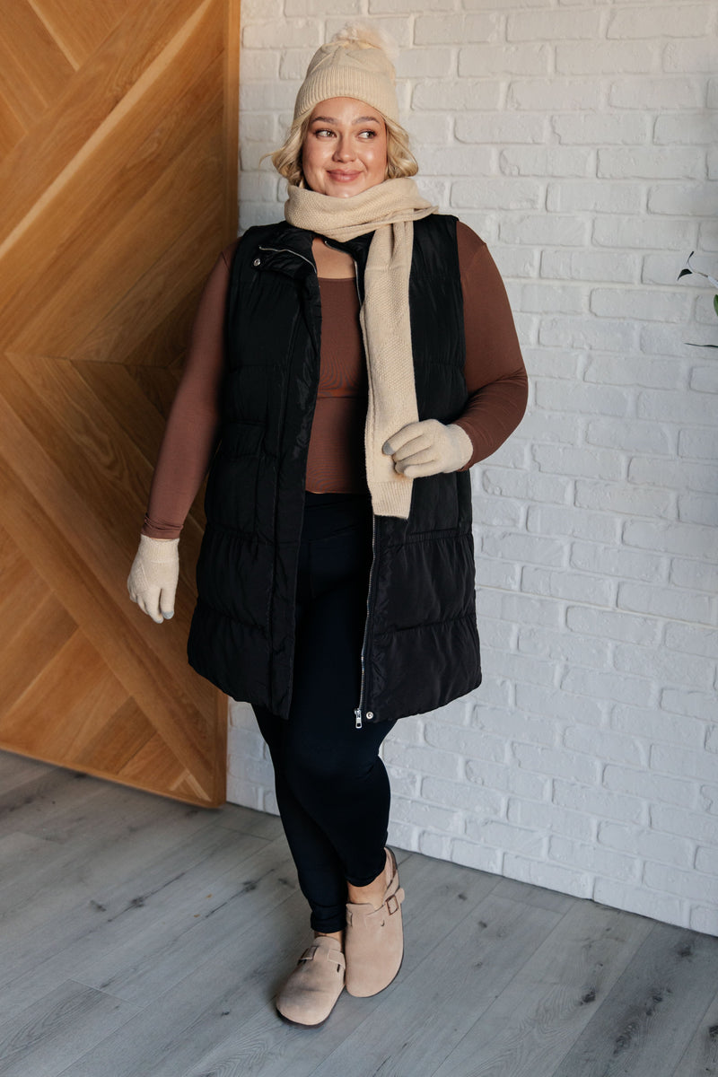 Cold and Calculated Longline Puffer Vest Layers