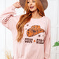 Cow Girl Graphic Pullover in Dusty Pink Womens Long Sleeve Tops   