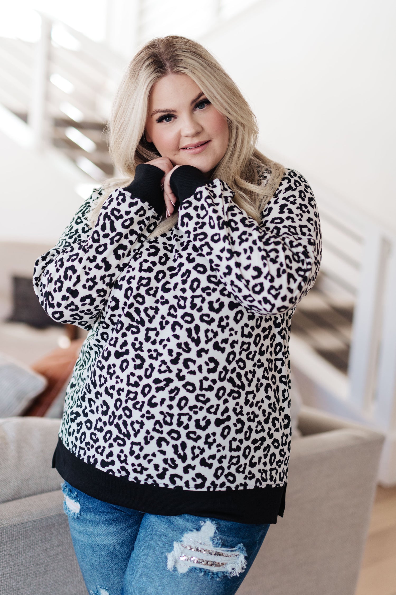 Cozy in Cheetah Pullover Sweatshirt Tops   