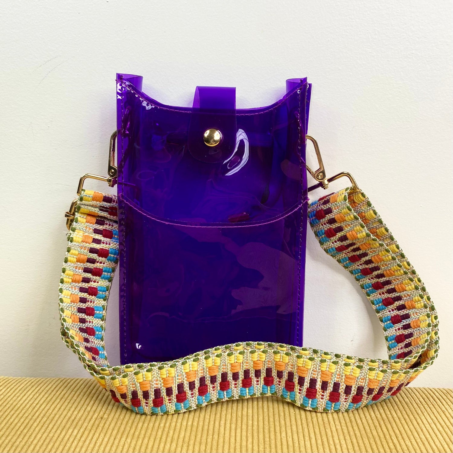 The Ava Colorful Clear Crossbody Phone Bag  Purple  