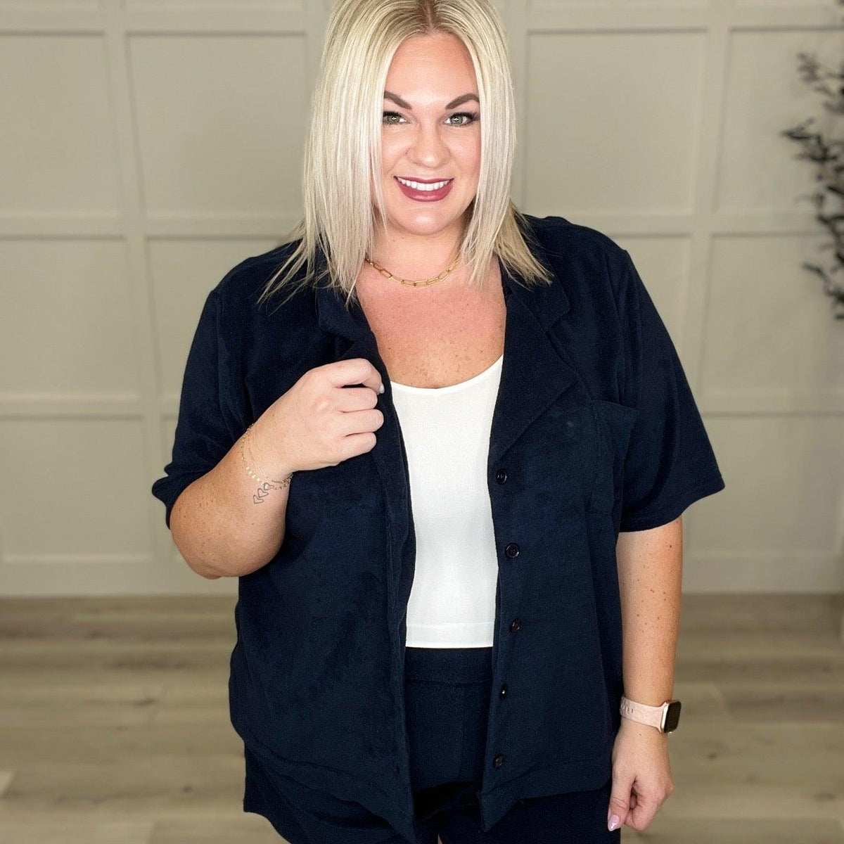 French Terry Button Down Top in Two Colors - Three Mad Hatters Mercantile 