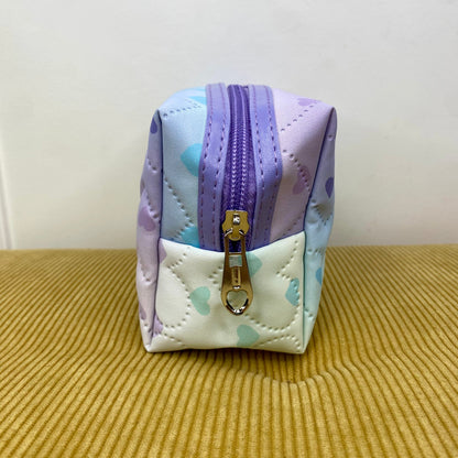 Stand Up Rectangle Zip Bag - Hearts  Purple Blue, Purple Zip  