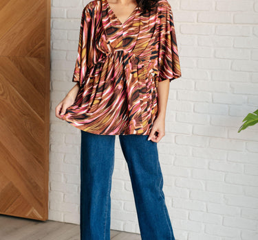 Dearest Dreamer Peplum Top in Abstract Mocha