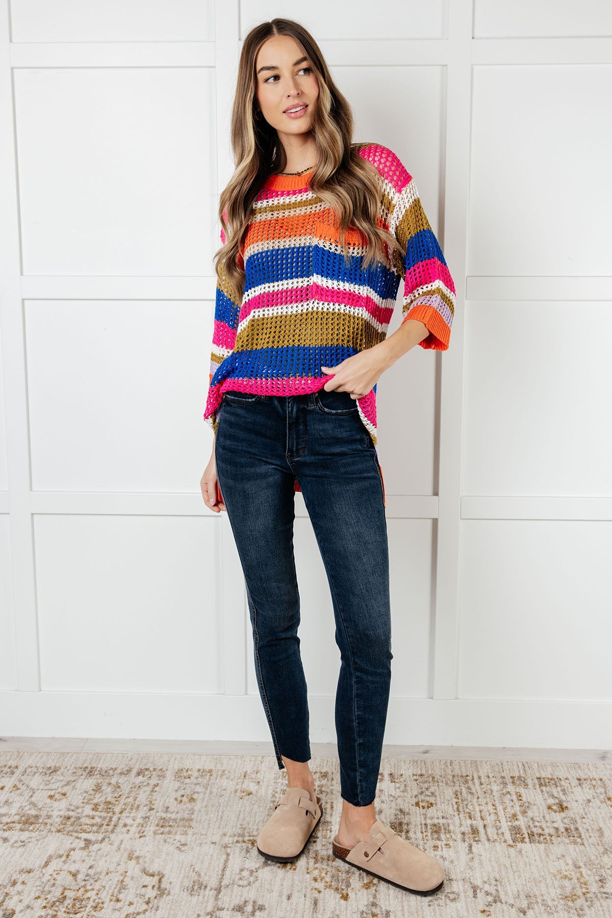 Deep Thoughts Striped Loose Knit Top Tops