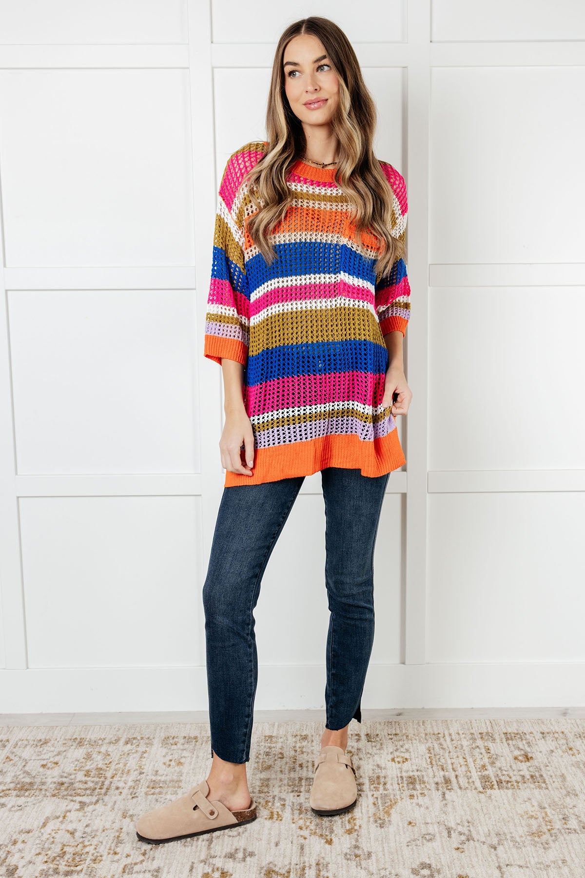 Deep Thoughts Striped Loose Knit Top Tops