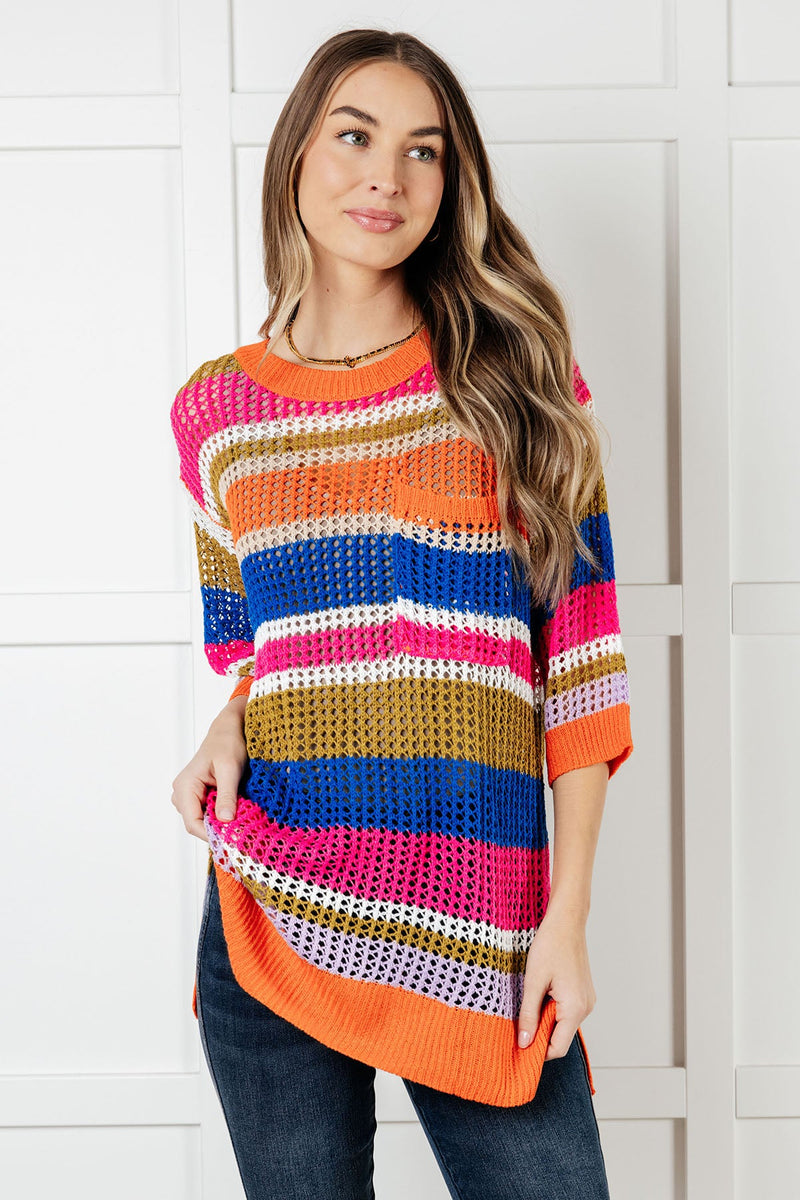 Deep Thoughts Striped Loose Knit Top Tops