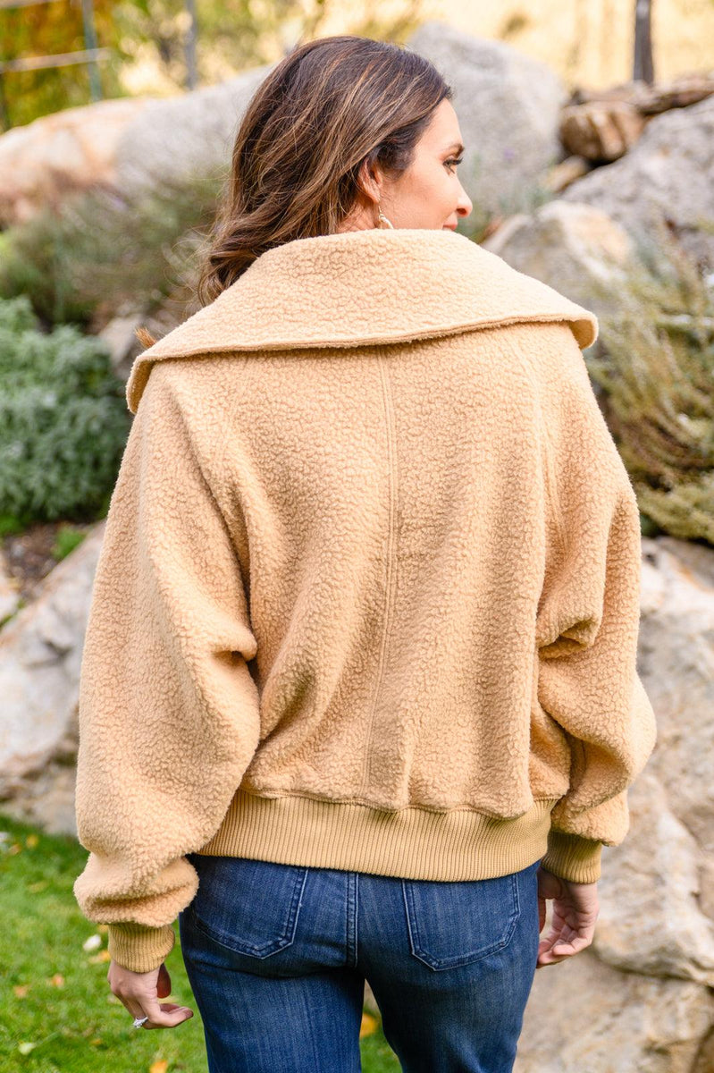 Don't Stress Oversized Collar Sherpa Jacket In Taupe - Three Mad Hatters Mercantile 