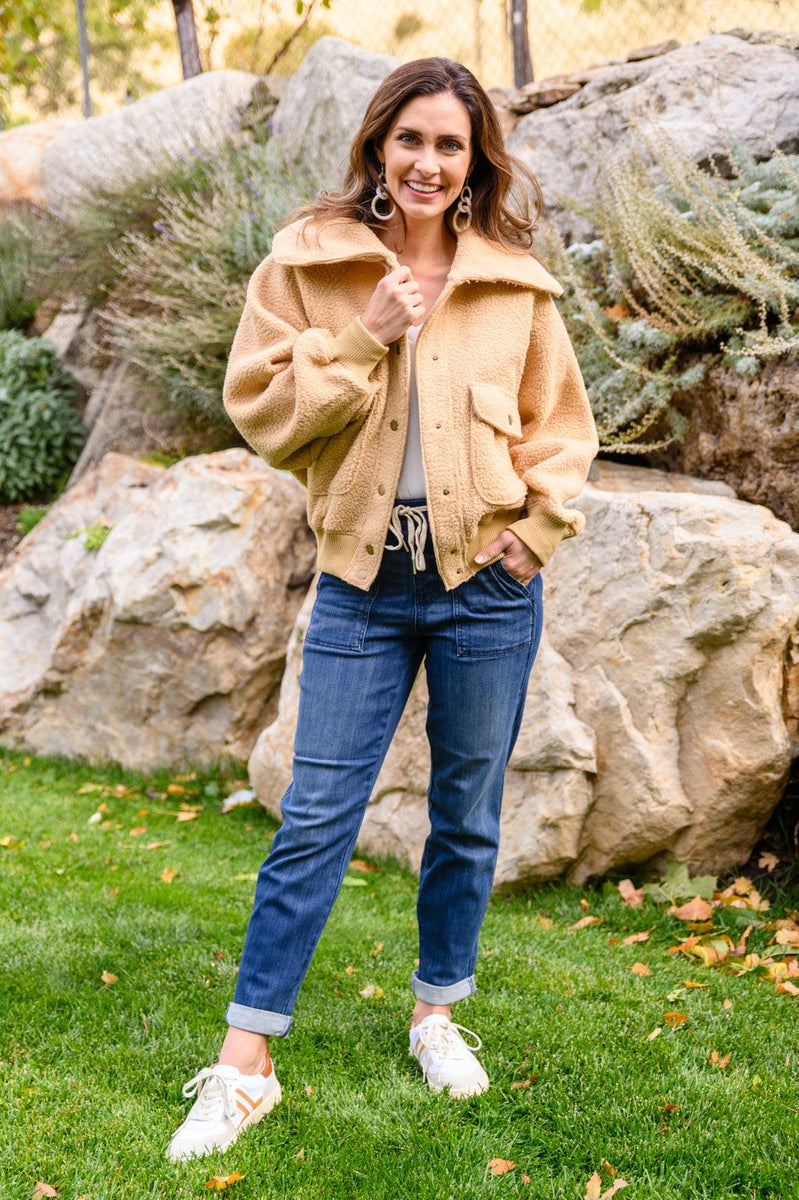 Don't Stress Oversized Collar Sherpa Jacket In Taupe - Three Mad Hatters Mercantile 