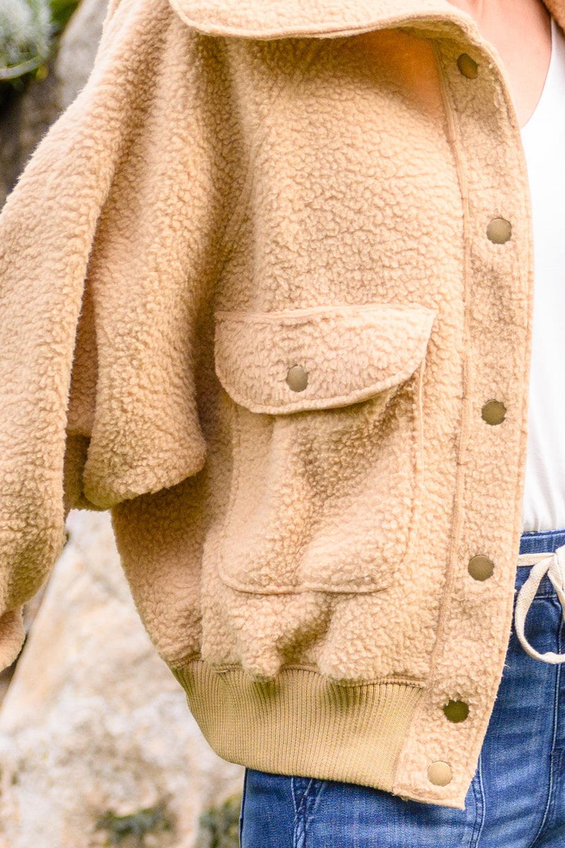 Don't Stress Oversized Collar Sherpa Jacket In Taupe - Three Mad Hatters Mercantile 