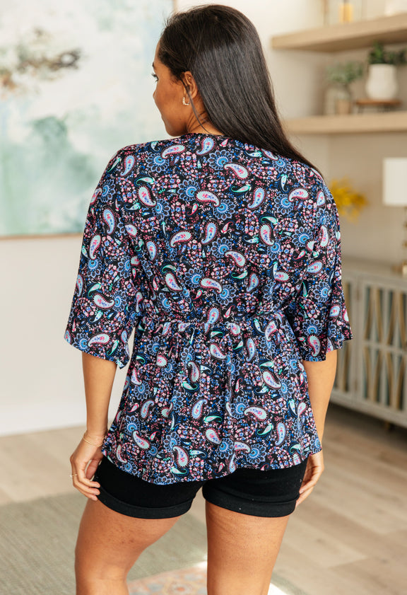 Dreamer Top in Black and Periwinkle Paisley Tops   