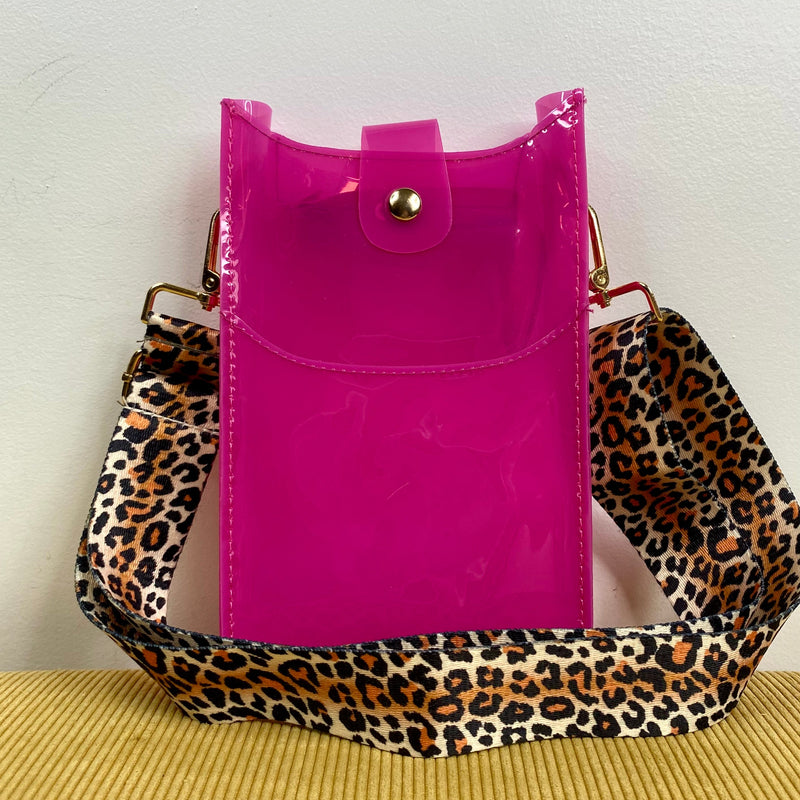 The Ava Colorful Clear Crossbody Phone Bag  Hot Pink  