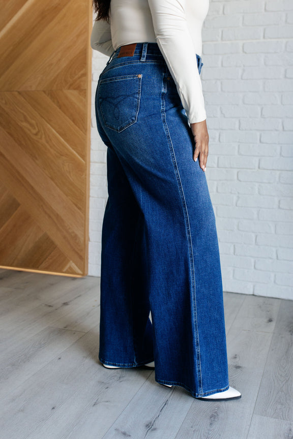 Eliza High Rise Control Top Retro Wide Leg Jeans Denim   