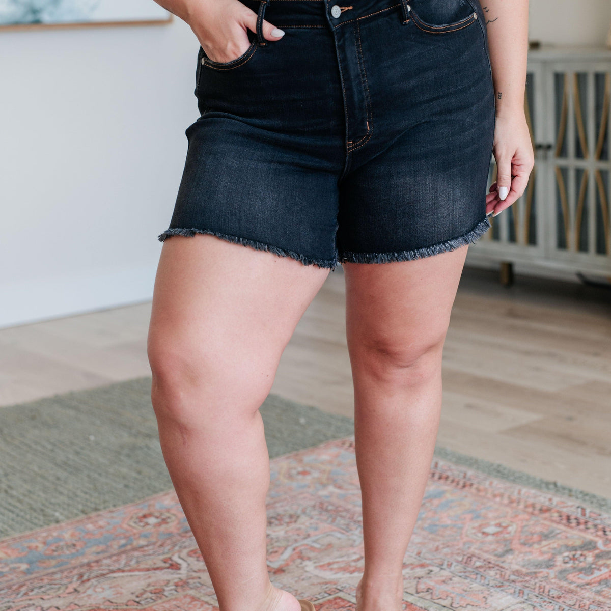 Ember High Rise Control Top Fray Hem Shorts - Three Mad Hatters Mercantile 