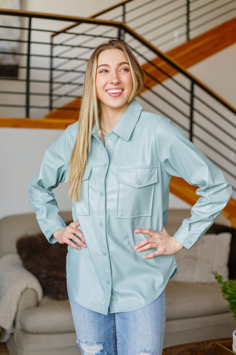 Endlessly Longing Faux Leather Shacket - Three Mad Hatters Mercantile 