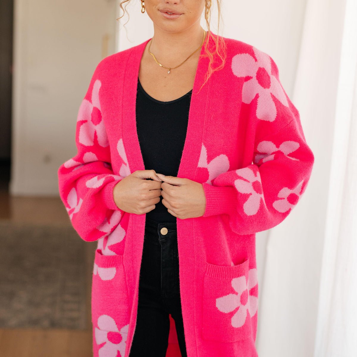 Enough Anyways Floral Cardigan in Pink - Three Mad Hatters Mercantile 