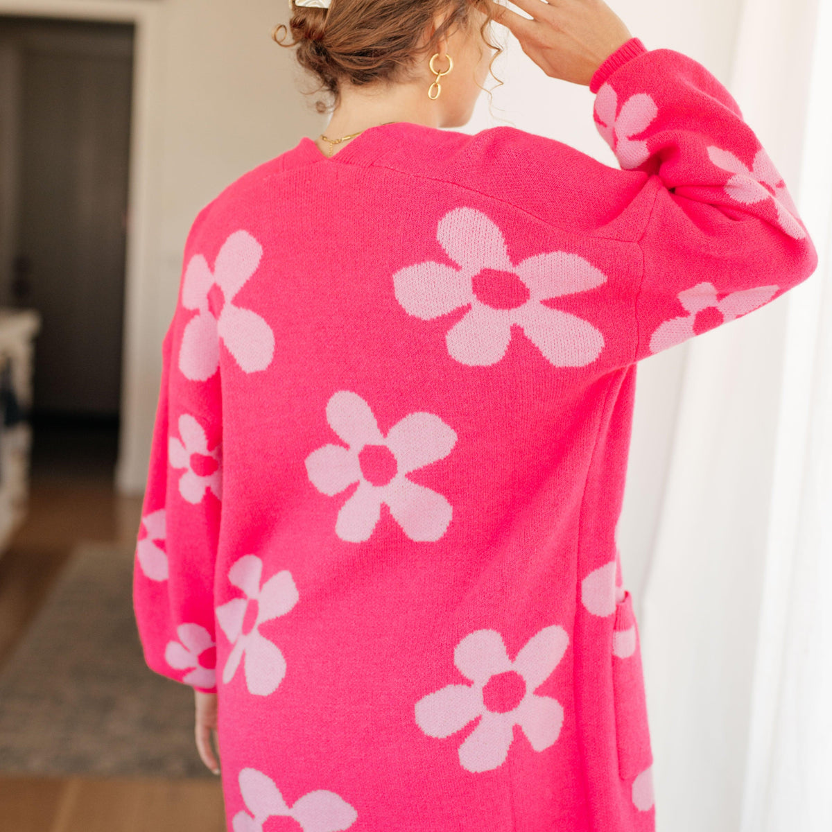 Enough Anyways Floral Cardigan in Pink - Three Mad Hatters Mercantile 