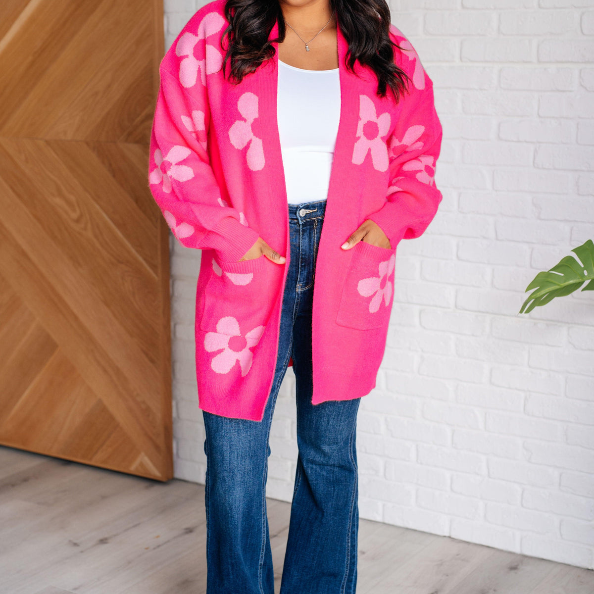 Enough Anyways Floral Cardigan in Pink - Three Mad Hatters Mercantile 