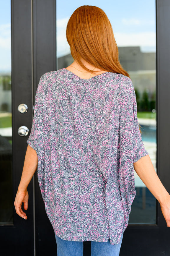 Essential Blouse in Grey and Pink Paisley Womens Tops   