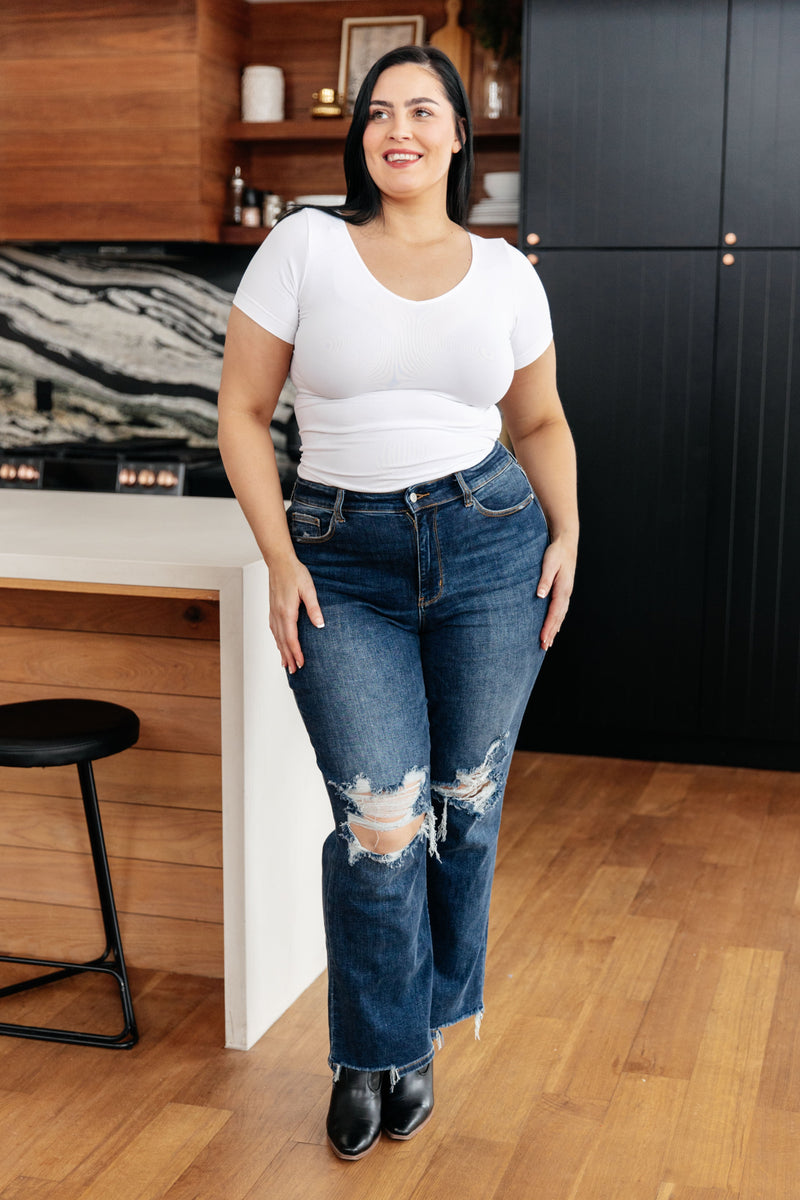 Everyday Scoop Neck Short Sleeve Top in White Tops   