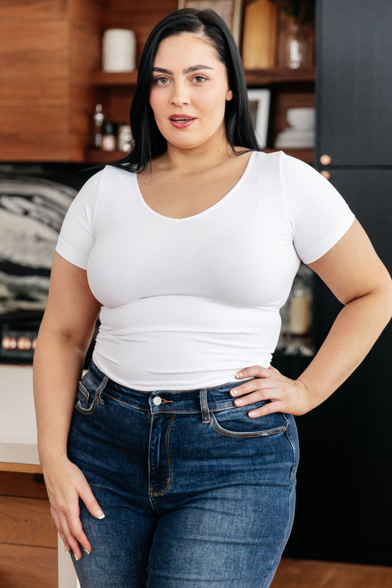 Everyday Scoop Neck Short Sleeve Top in White Tops   