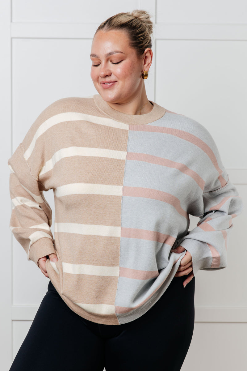 Exceptional Thought Striped Patchwork Sweater Tops