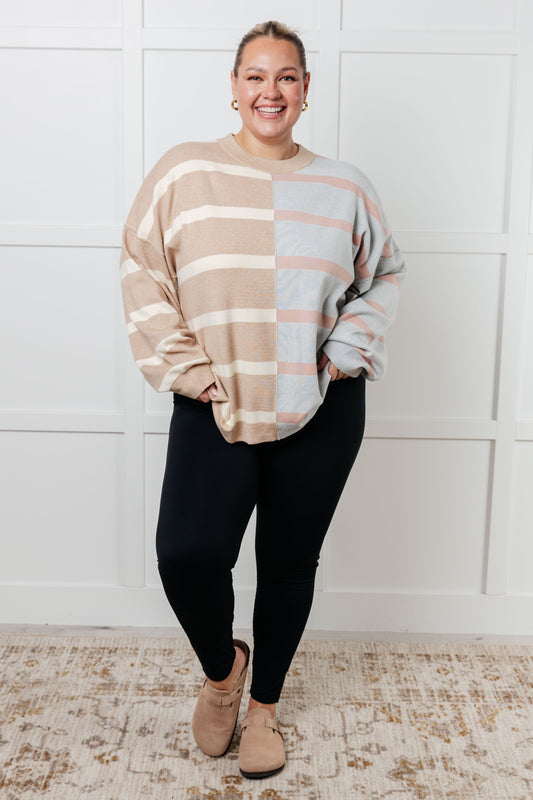 Exceptional Thought Striped Patchwork Sweater Tops