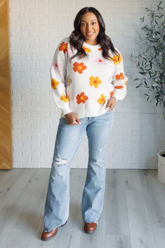 Falling Flowers Floral Sweater Tops   