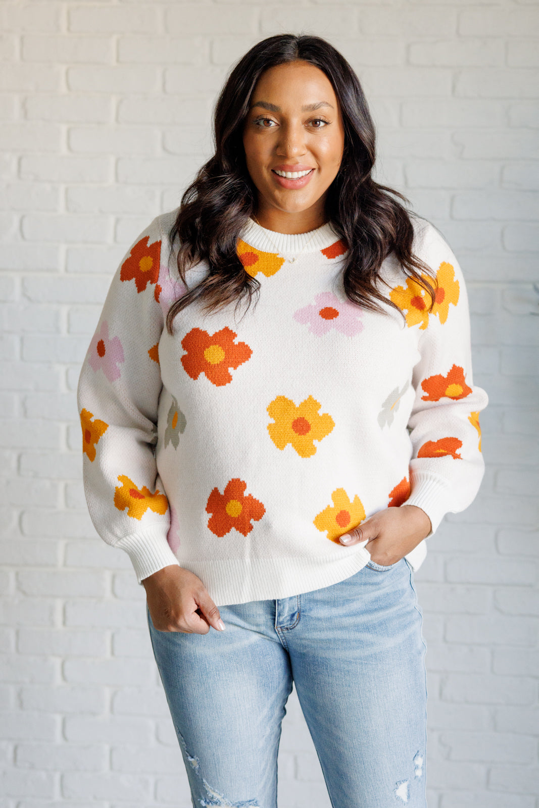 Falling Flowers Floral Sweater Tops   