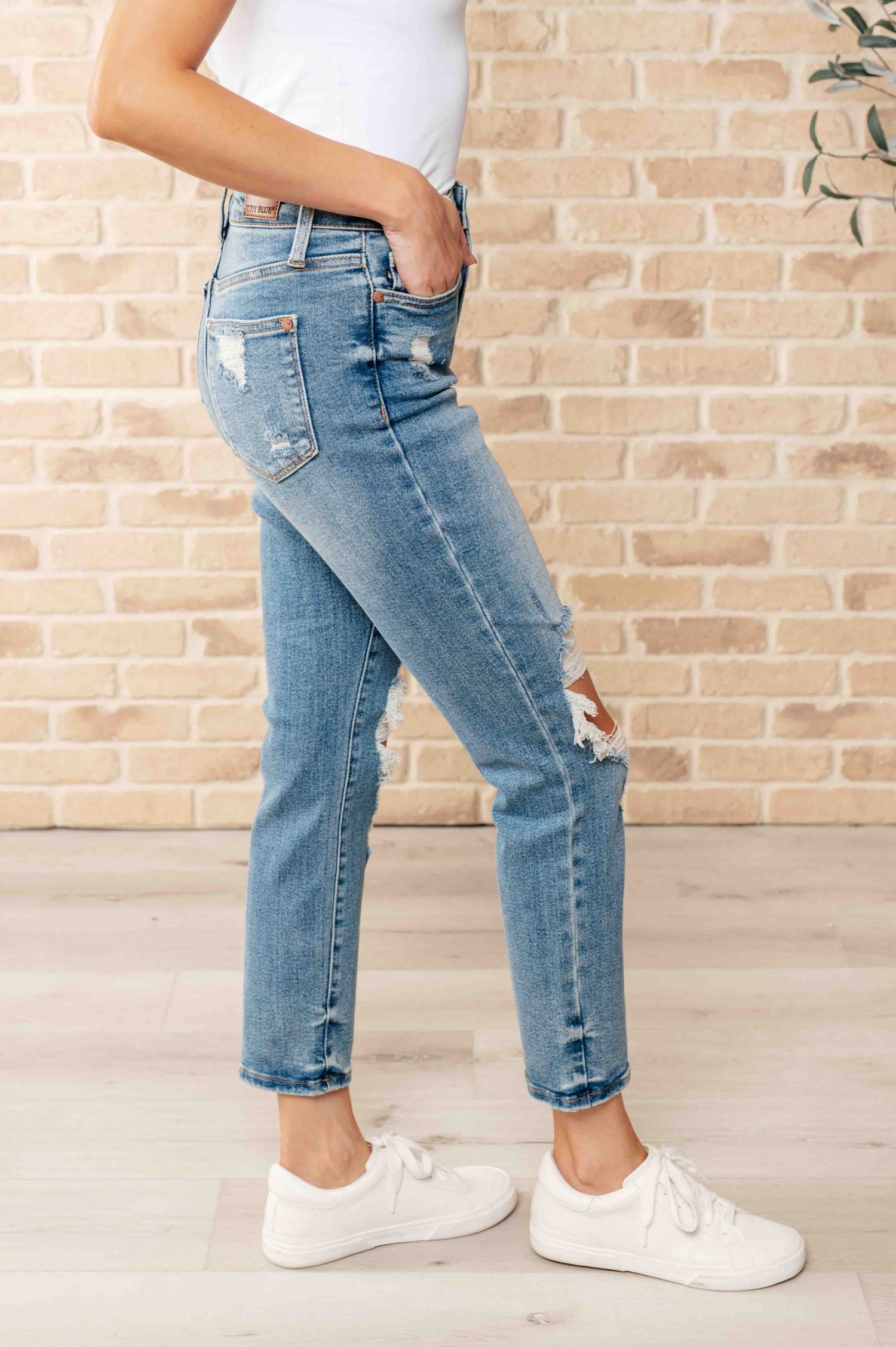 Frankie High Waist Distressed Boyfriend Jeans Womens Boyfriend Jeans   