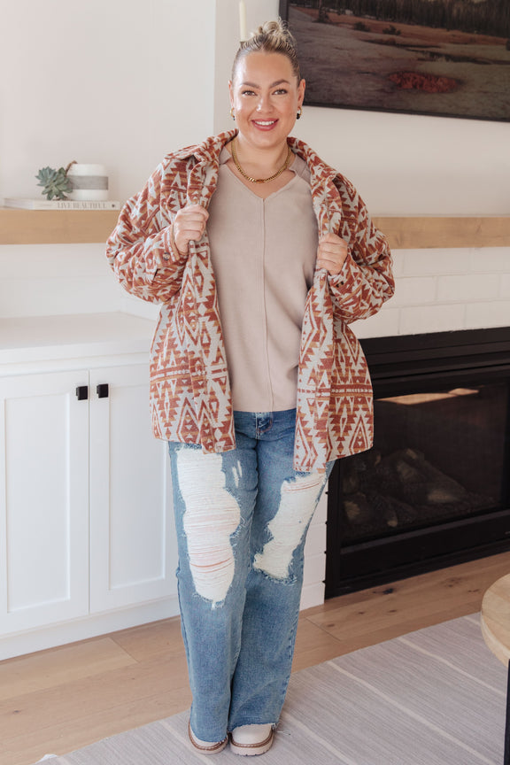 Gather Round Aztec Shacket Layers   