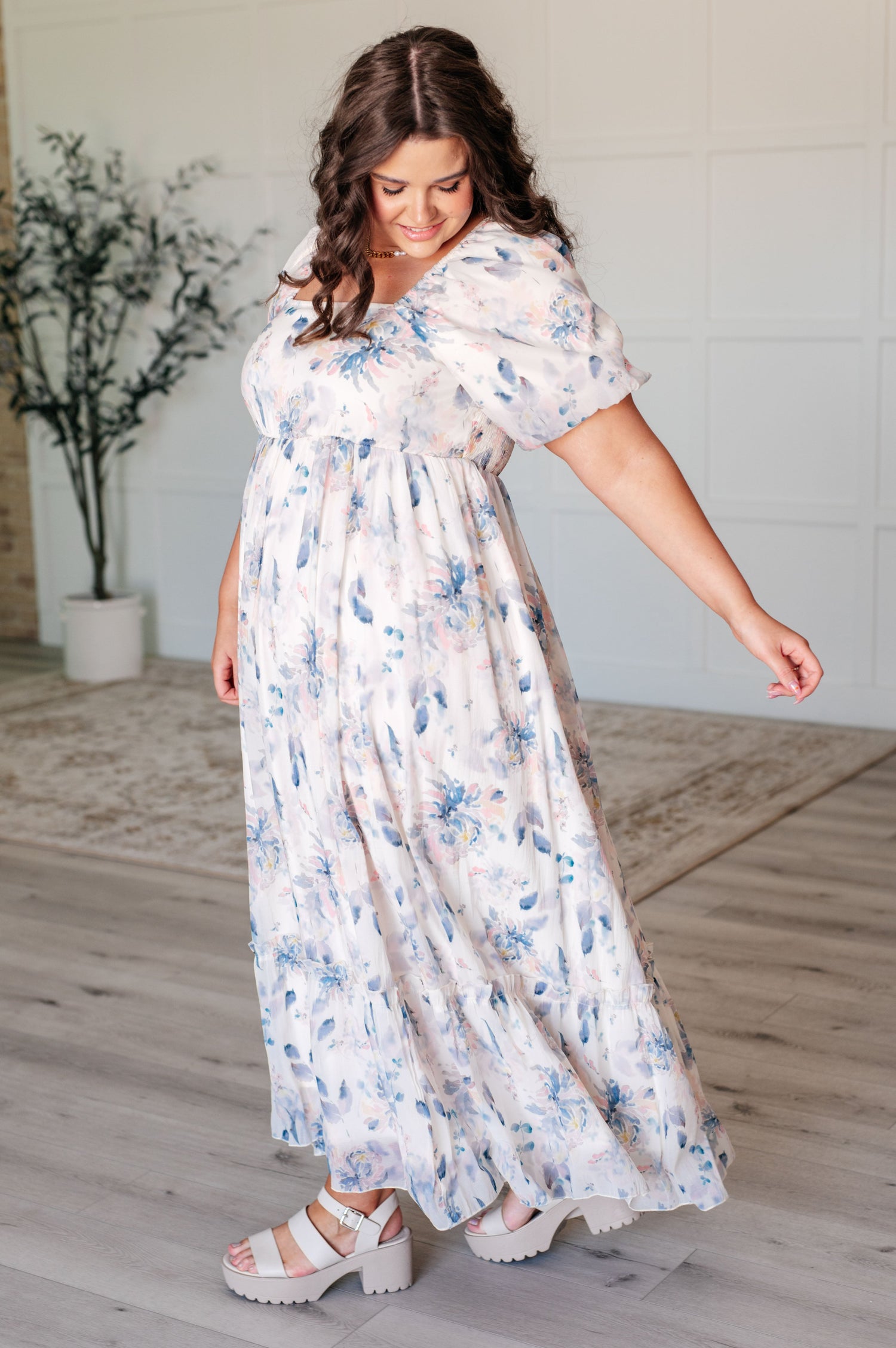 Gentle Yet Strong Balloon Sleeve Floral Dress Dresses   