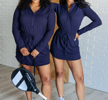 Getting Out Long Sleeve Hoodie Romper in Navy