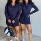 Getting Out Long Sleeve Hoodie Romper in Navy Jumpsuits & Rompers   